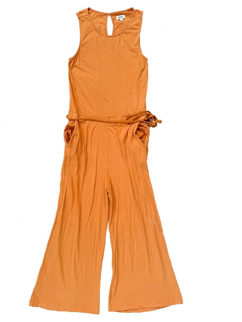 Pact Portside Jumpsuit L marmalade Orange Organic Cotton Linen Wide Leg Boho EUC